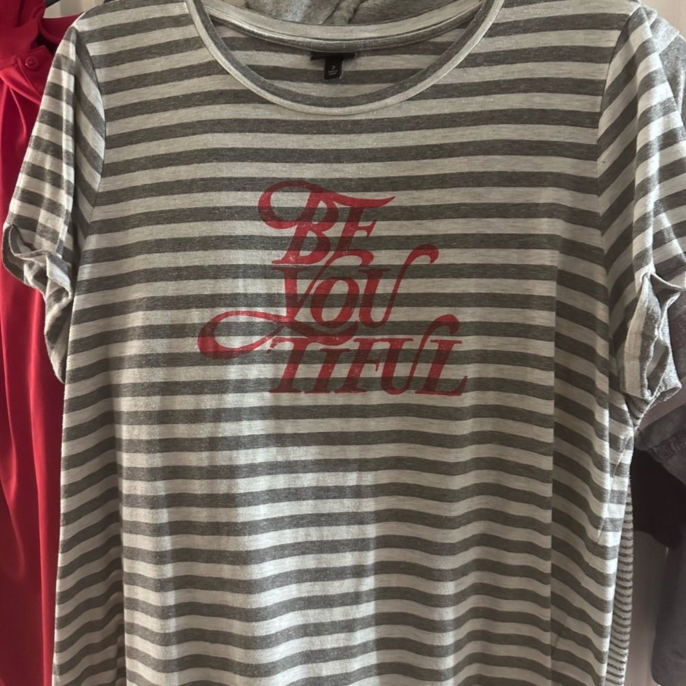 Torrid Fitted Gray and White Striped Tee